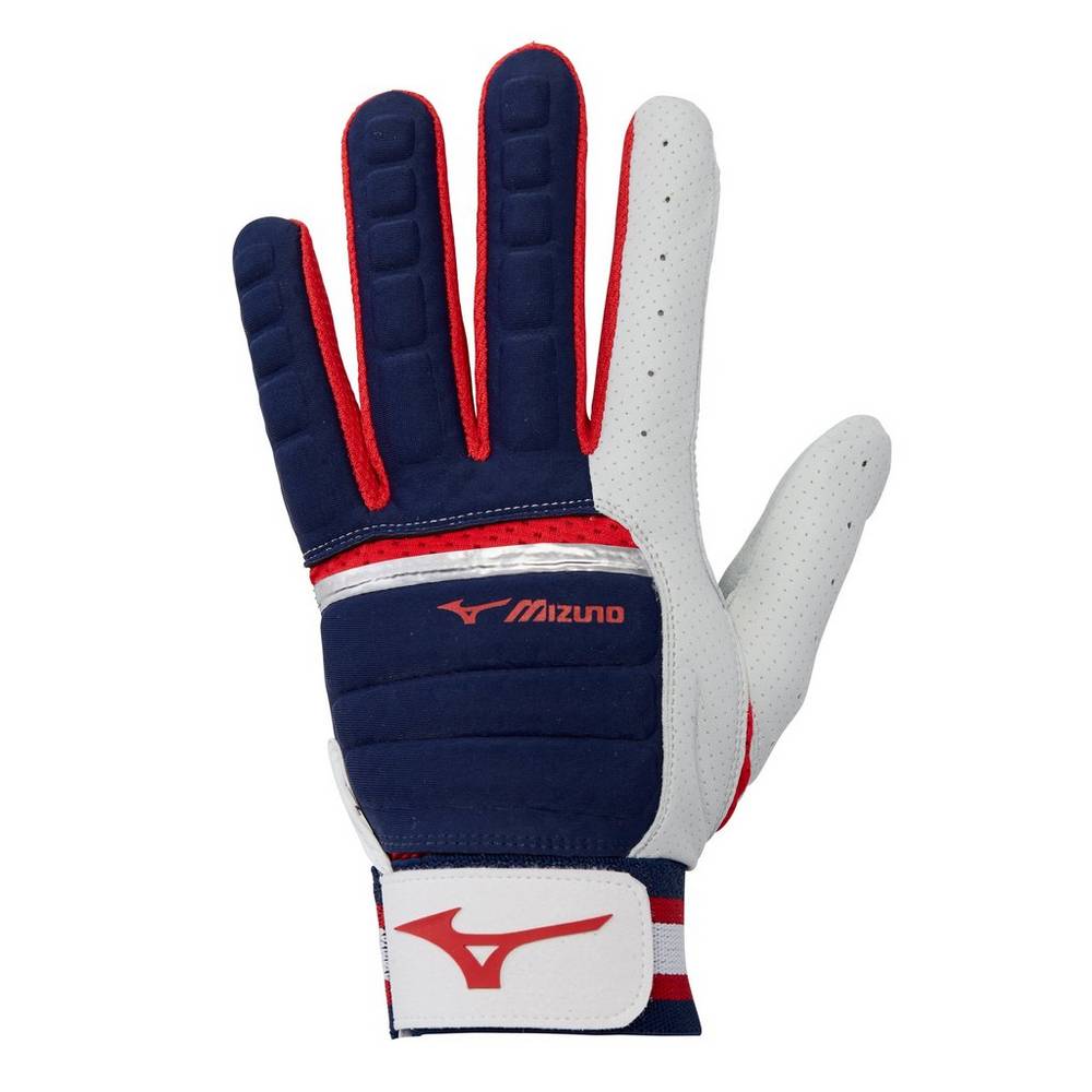 Panske Rukavice Mizuno B-130 Adult Baseball Batting Námornícka Modrá/Červené Vypredaj BLGZ81349